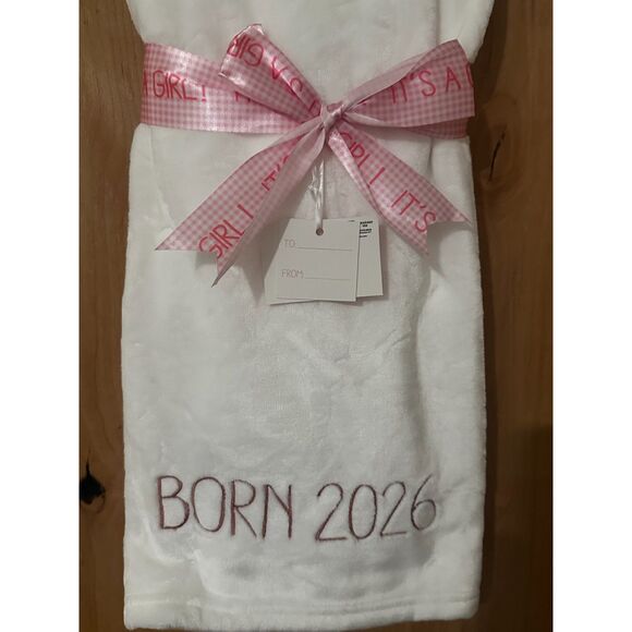 Logan & Lilly Born in 2026 White Baby Blanket with Pink Embroidery 30"x40" NWT - Picture 2 of 4